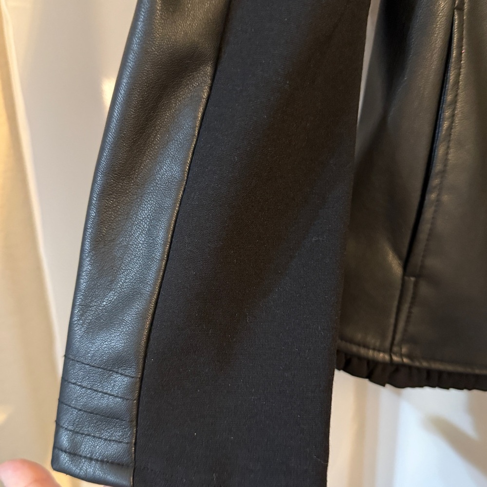 Chicos Faux Leather Military Jacket Black Size Medium Stretch Panels - Picture 6 of 12